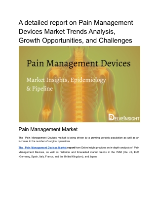 Pain Management Devices market insights and epidemiology forecast