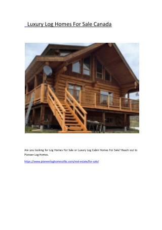 Luxury Log Homes For Sale Canada