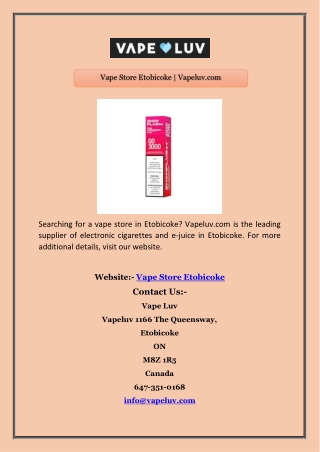 Vape Store Etobicoke | Vapeluv.com