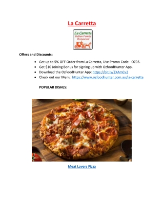 5% off - La Carretta Pizza West Pennant Hills Delivery NSW