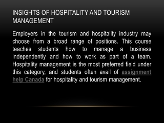 Insights of Hospitality and Tourism Management