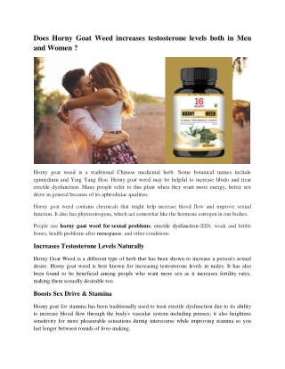 Does Horny Goat Weed increases testosterone levels both in Men and Women