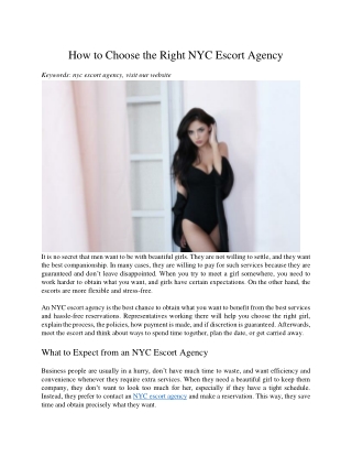 How to Choose the Right NYC Escort Agency