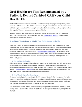 Oral Healthcare Tips Recommended by a Pediatric Dentist Carlsbad CA if your Child Has the Flu
