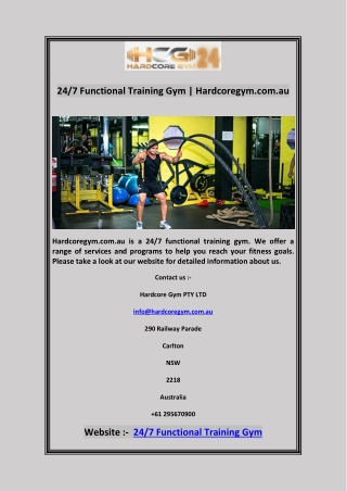 24/7 Functional Training Gym | Hardcoregym.com.au