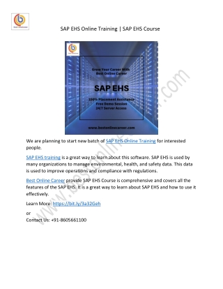 SAP EHS Online Training | SAP EHS Course