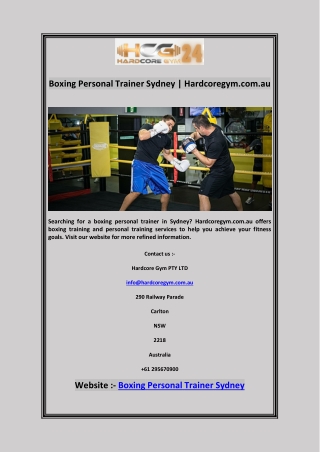 Boxing Personal Trainer Sydney | Hardcoregym.com.au