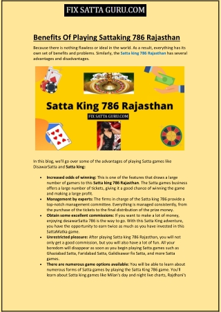 Benefits Of Playing Sattaking 786 Rajasthan
