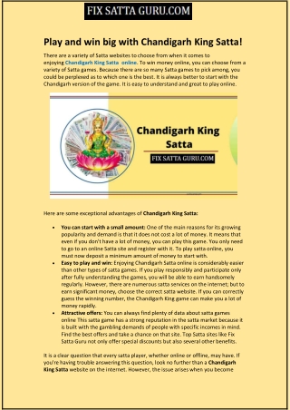 Play and win big with Chandigarh King Satta