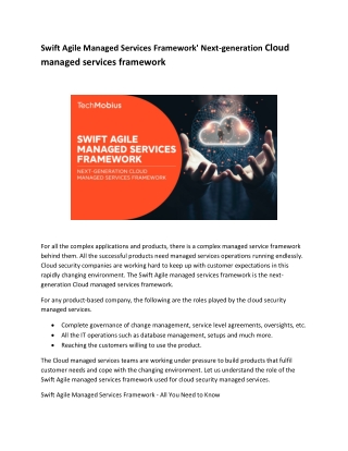 Swift Agile Managed Services Framework' Next-generation Cloud managed services f