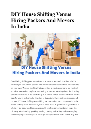 DIY House Shifting Versus Hiring Packers And Movers In India