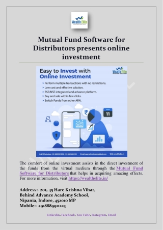 Mutual Fund Software for Distributors presents online investment