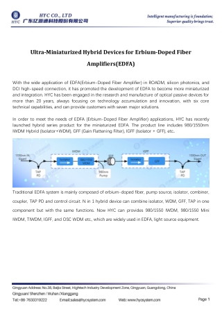 Ultra-Miniaturized Hybrid Devices for Erbium-Doped Fiber Amplifiers(EDFA)