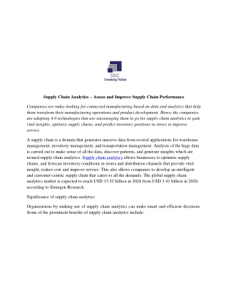 Supply Chain Analytics – Assess and Improve Supply Chain Performance
