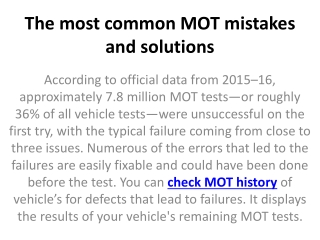 The most common MOT mistakes and solutions