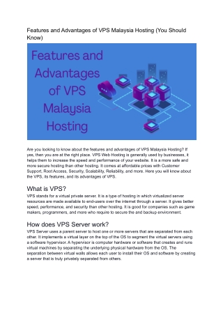 Features and Advantages of VPS Malaysia Hosting