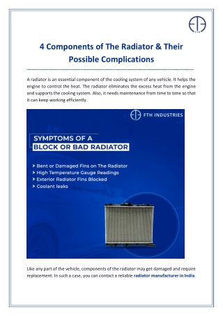 Radiator Components & Their Possible Complications