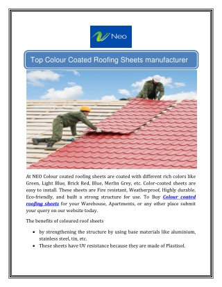 Colour Coated Roofing Sheets manufacturer - Neo