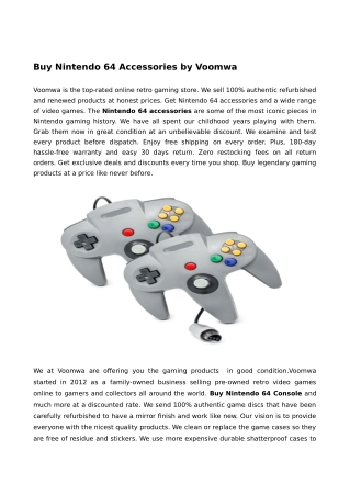 Buy Nintendo 64 Accessories - Voomwa