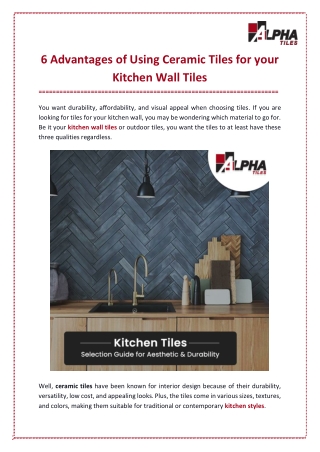 6 Benefits of Using Ceramic Tiles for your Kitchen Wall Tiles