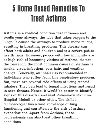 5 Home Based Remedies To Treat Asthma