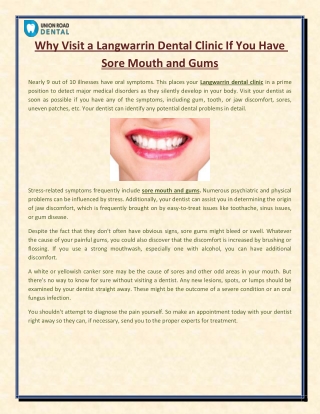 Why Visit a Langwarrin Dental Clinic If You Have Sore Mouth and Gums