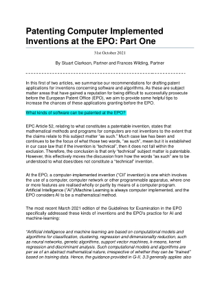 Patenting Computer Implemented Inventions at the EPO: Part One