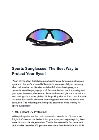 Sports Sunglasses_ The Best Way to Protect Your Eyes