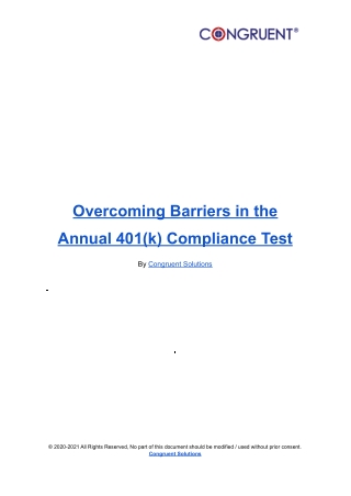 Overcoming Barriers in the Annual 401(k) Compliance Test