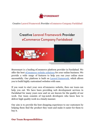 Creative Laravel Framework Provider eCommerce Company Faridabad
