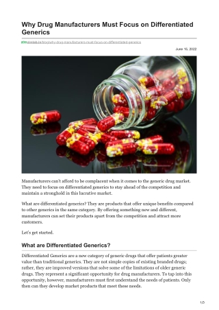 zimlab.in-Why Drug Manufacturers Must Focus on Differentiated Generics