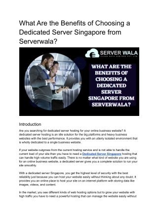 What Are the Benefits of Choosing a Dedicated Server Singapore from Serverwala_