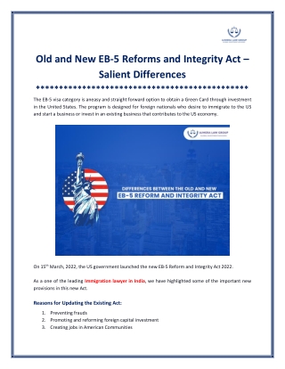 Old and New EB-5 Reforms and Integrity Act – Salient Differences