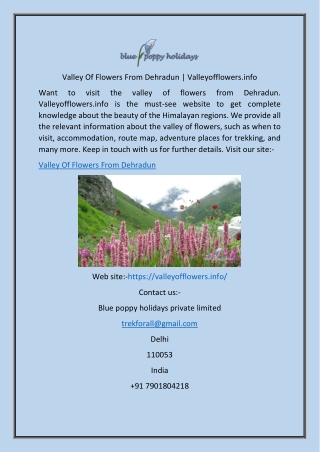 Valley Of Flowers From Dehradun  Valleyofflowers.info