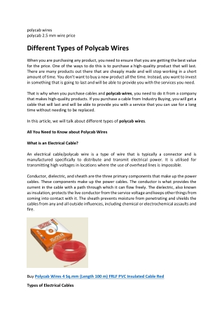 Different Types of Polycab Wires