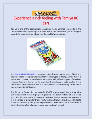 Experience a rich feeling with Tamiya RC cars