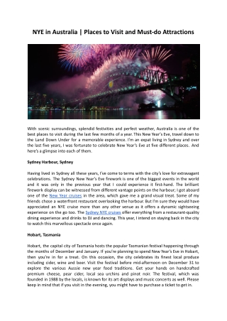 NYE in Australia - Places to Visit and Must-do Attractions