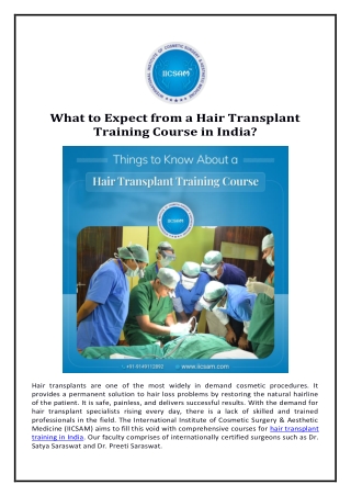 What to Expect from a Hair Transplant Training Course in India?