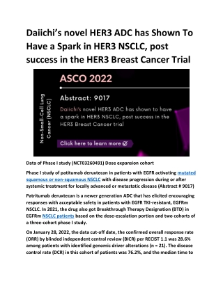 Daiichi’s novel HER3 ADC has Shown To Have a Spark in HER3 NSCLC