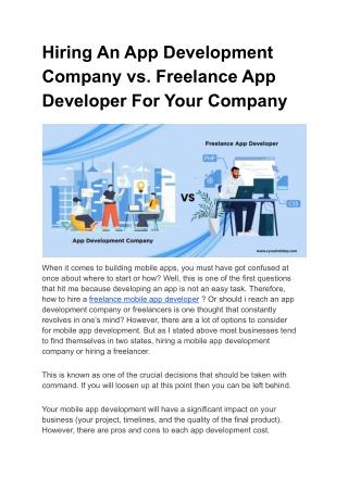 Hiring An App Development Company vs Freelance App Developer For Your Company