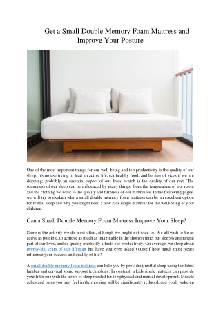 Get a Small Double Memory Foam Mattress and Improve Your Posture