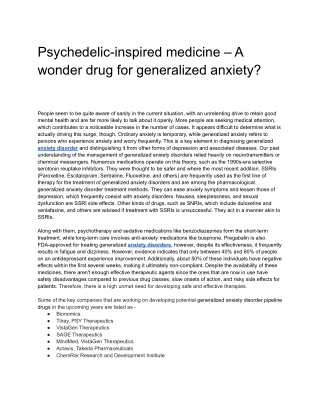 Psychedelic-inspired medicine – A wonder drug for generalized anxiety