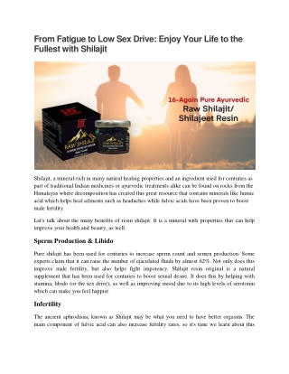 From Fatigue to Low Sex Drive Enjoy Your Life to the Fullest with Shilajit