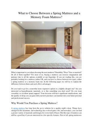 What to Choose Between a Spring Mattress and a Memory Foam Mattress