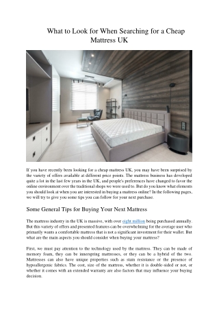 What to Look for When Searching for a Cheap Mattress UK