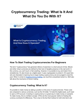 Cryptocurrency Trading: What Is It And What Do You Do With It?