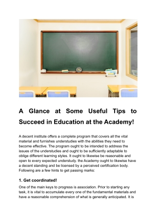 A Glance at Some Useful Tips to Succeed in Education at the Academy