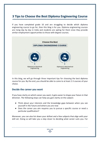 Top 3 Tips to Choose Right Diploma Engineering Course