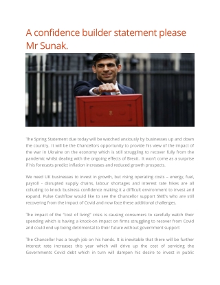 A confidence builder statement please Mr Sunak - Pulse Cashflow