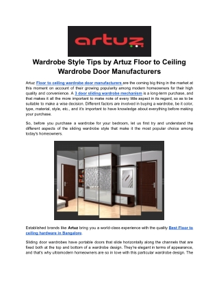 Wardrobe Style Tips by Artuz Floor to Ceiling Wardrobe Door Manufacturers